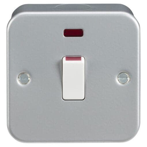 Knightsbridge 20A Metal Clad 1 Gang Double Pole Switch with Neon - Grey 309459