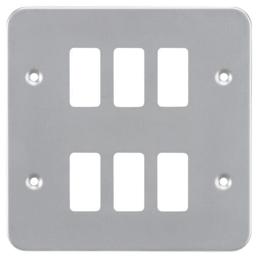 Knightsbridge 6 Module Metal Clad Grid Switch Faceplate - Grey 318716