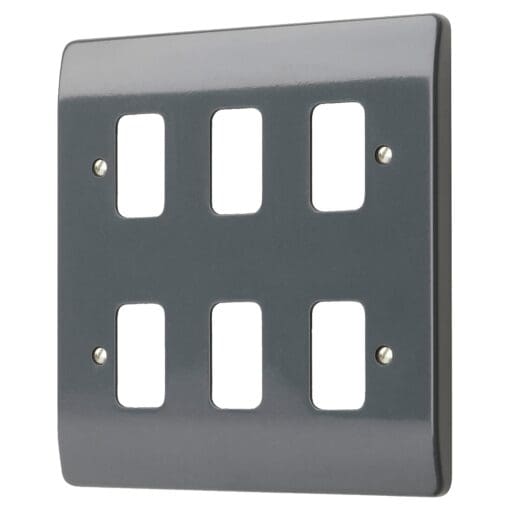 MK 6 Gang Flush Moulded Grid Plus Cover Plate - Graphite 319523