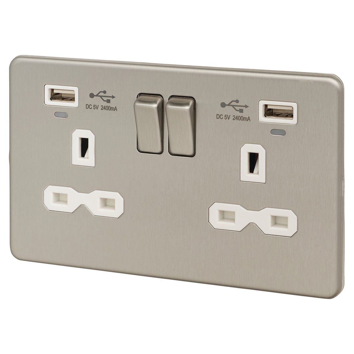 Knightsbridge 13A 2 Gang Switched Socket with USBs & Indicators - Brush 321880