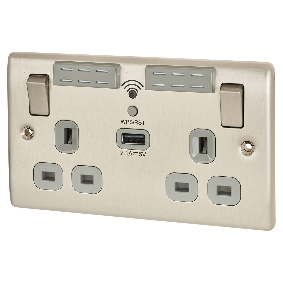 BG Nexus Metal 13A 2 Gang WiFi Extender Switched Socket with USB Chargi 337595