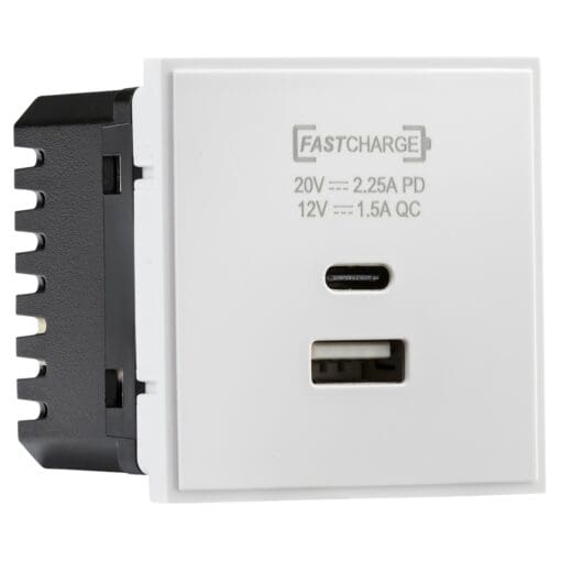Knightsbridge 1 Gang Type A/C USB Charger Euro Module - 2.25A - White 342198