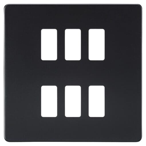 Knightsbridge 6 Module Screwless Grid Switch Faceplate - Matt Black 342640