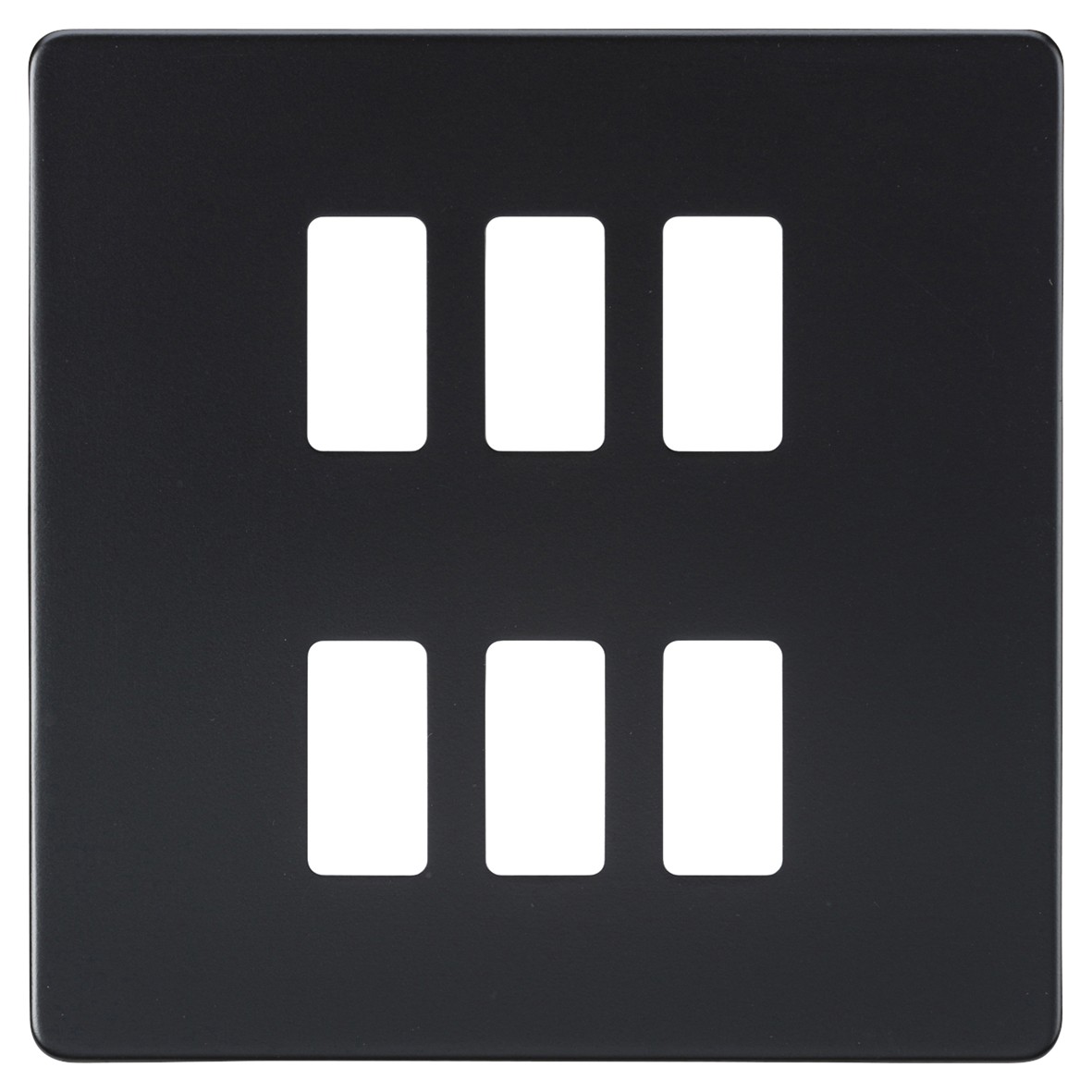 Knightsbridge 6 Module Screwless Grid Switch Faceplate - Matt Black 342640