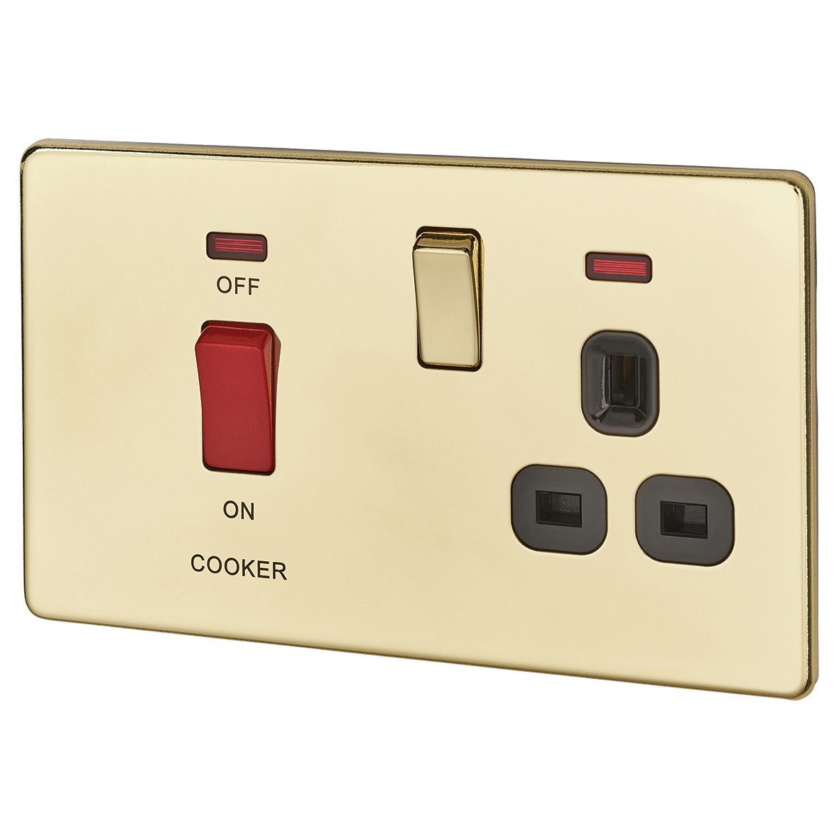 BG Screwless Flatplate 45A DP Switch with 13A Socket & Neon - Polished 345930