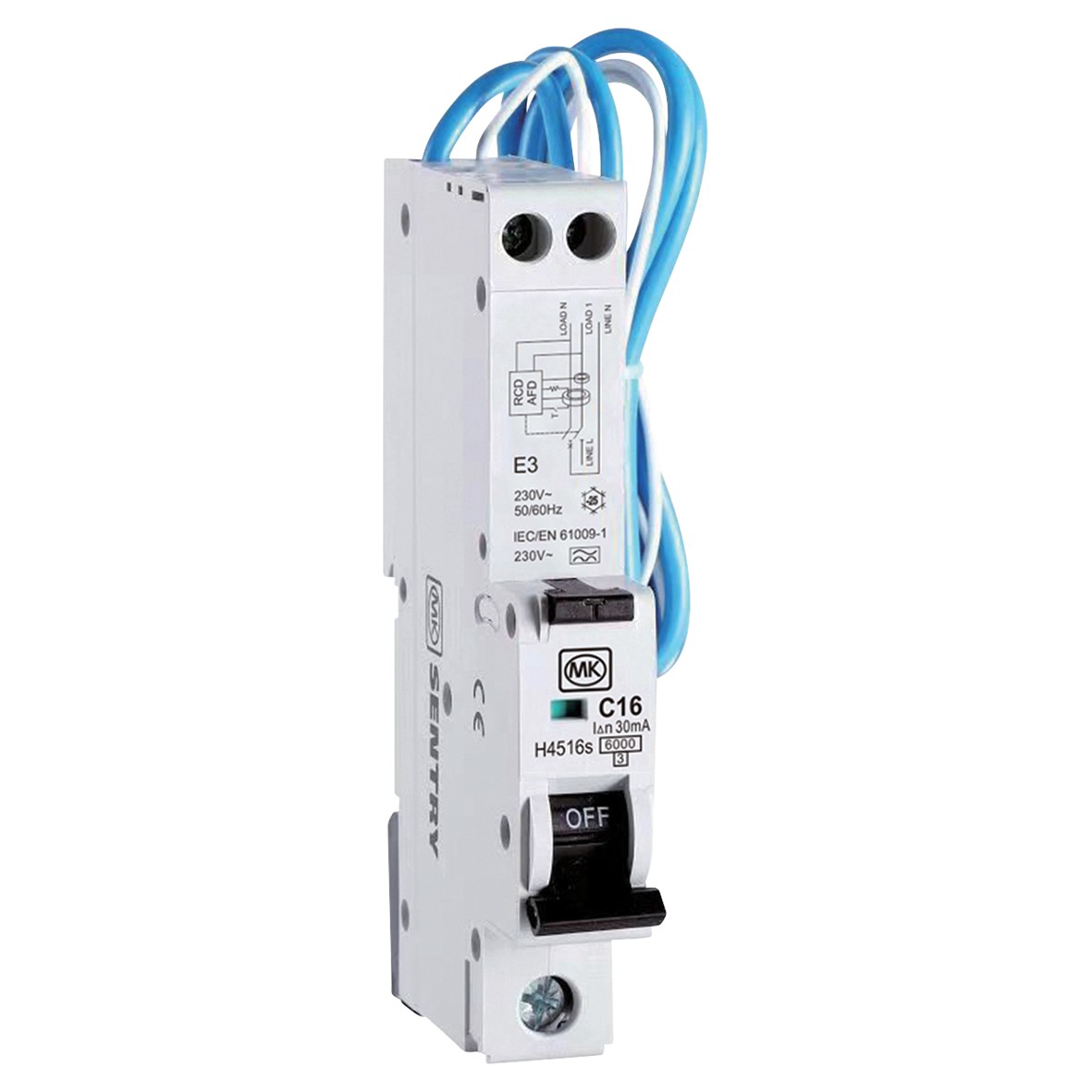MK Sentry 16A 6kA Single Pole and Neutral AFDD RCBO - Type A - Curve C 346116