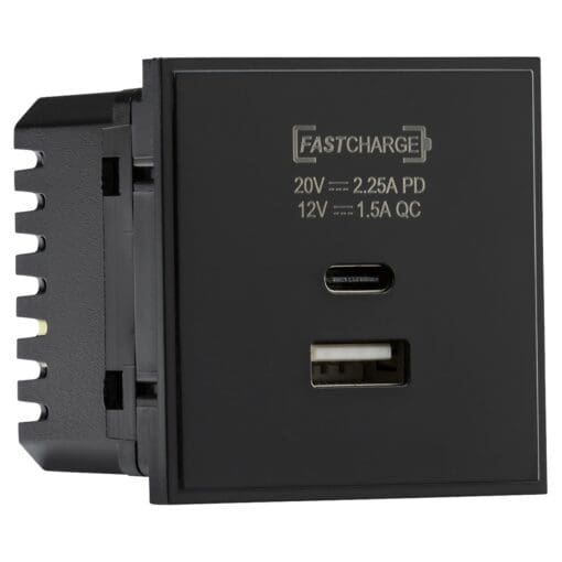 Knightsbridge 1 Gang Type A/C USB Charger Euro Module - 2.25A - Black 366639