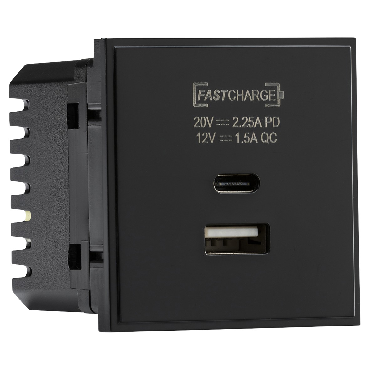 Knightsbridge 1 Gang Type A/C USB Charger Euro Module - 2.25A - Black 366639