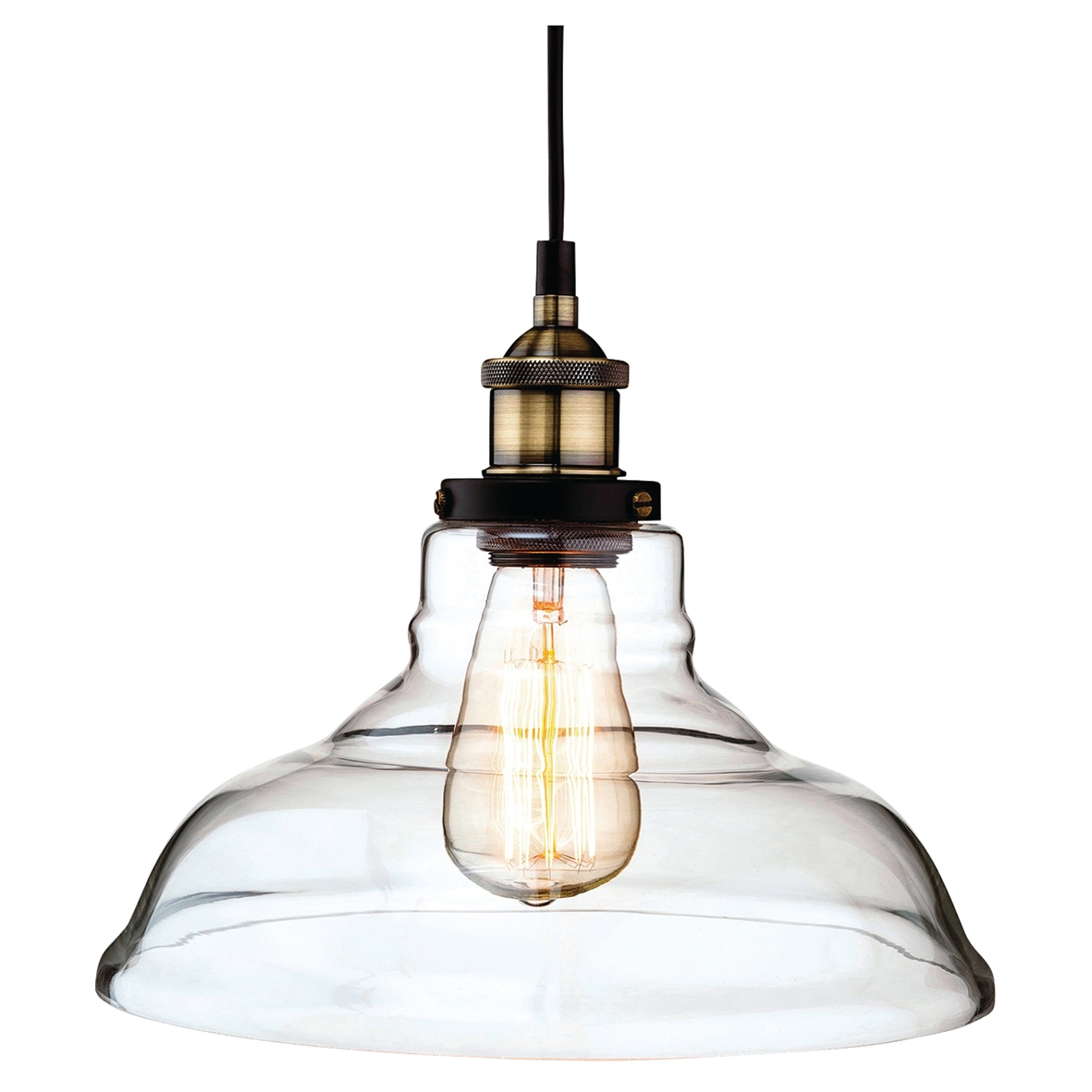 Altro Empire Industrial Ceiling Light Pendant with Clear Glass Shade - 370174