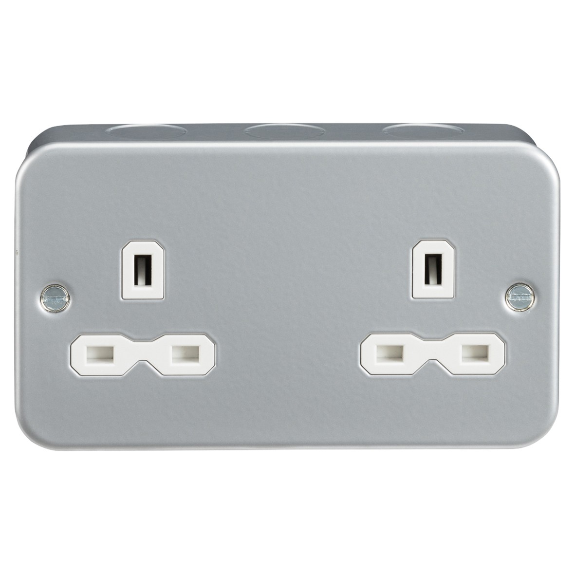 Knightsbridge 13A Metal Clad 2 Gang Unswitched Socket - Grey with White 373928