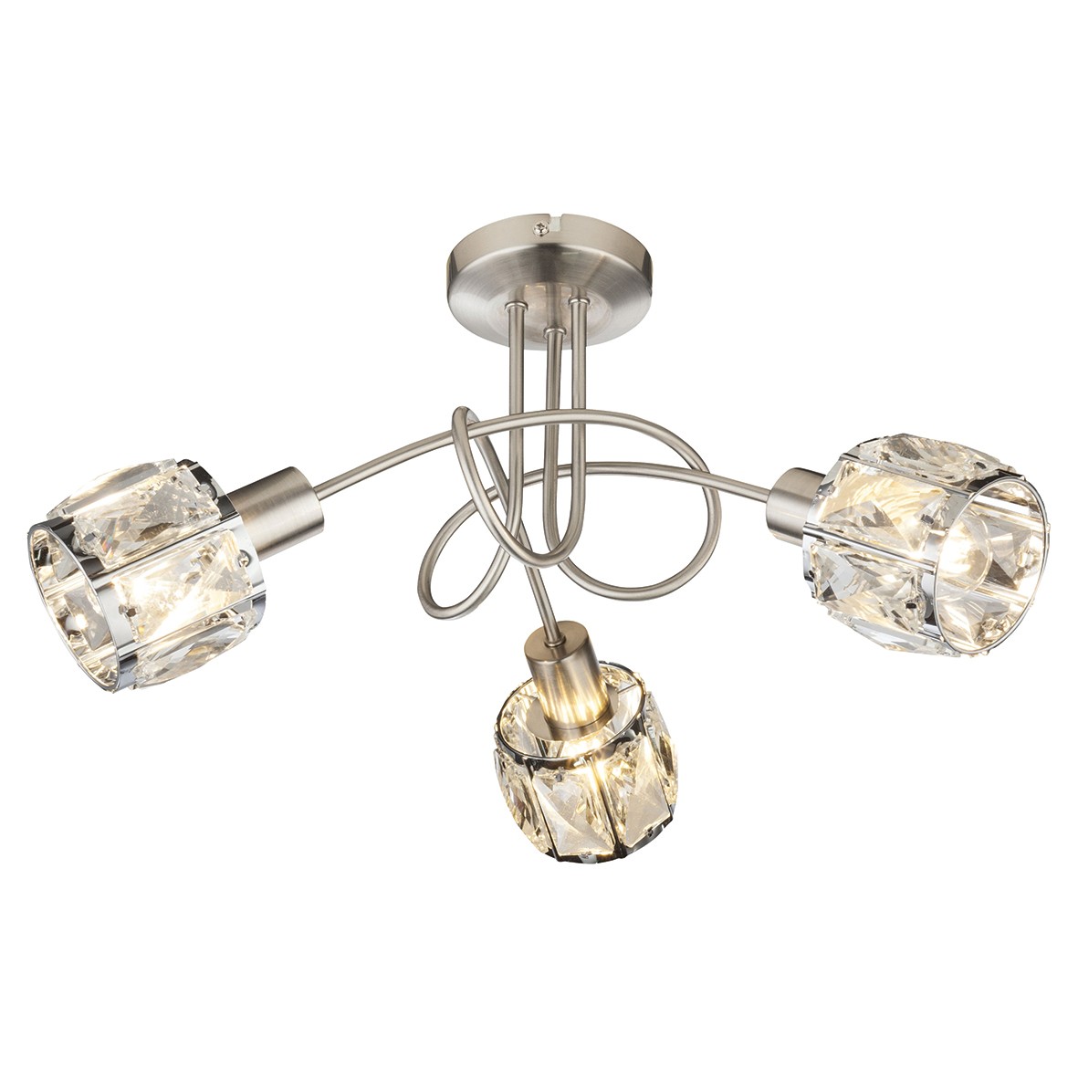 Globo Kris Crystal 3 Light Ceiling Light - Matt Nickel 377437