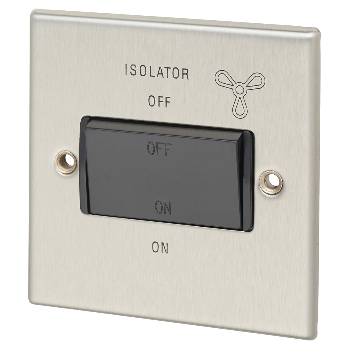 Contactum 10A 3 Pole Isolator Fan Switch - Brushed Steel with Black Ins 378522