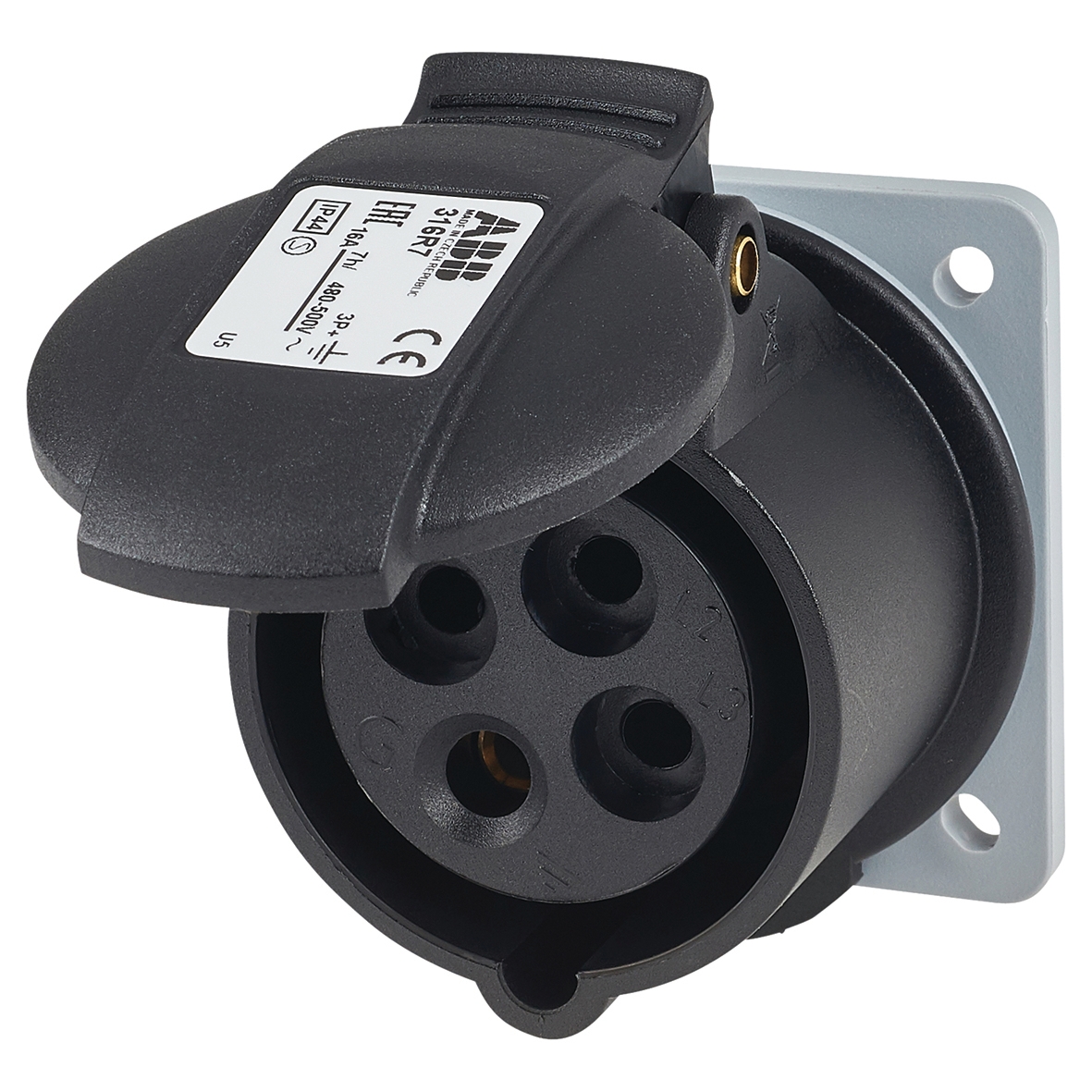 ABB 16A 4 Pin Splashproof Socket Outlet - Black 379616