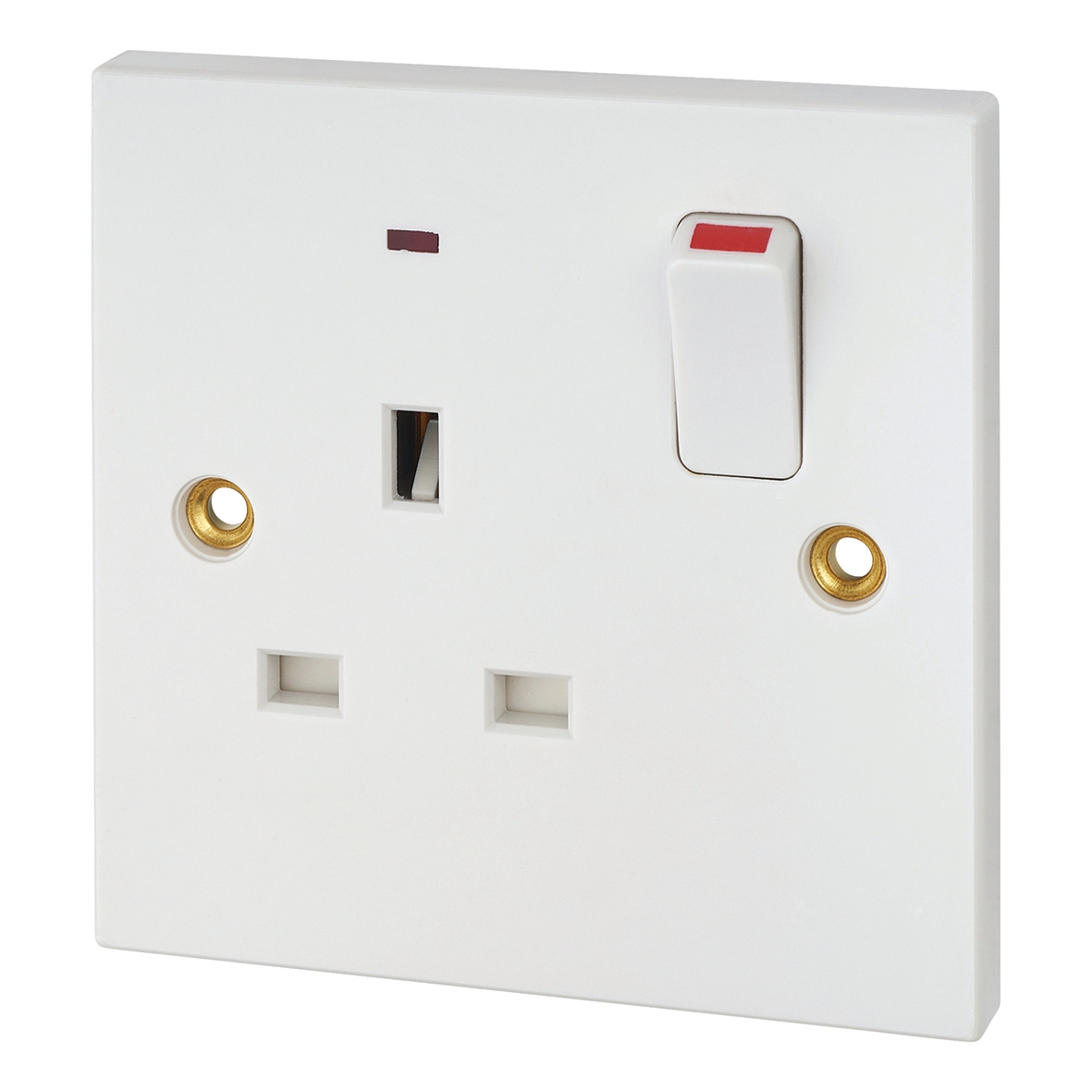 13A 1 Gang Switched Socket With Indicator - White - Square Edge 386321