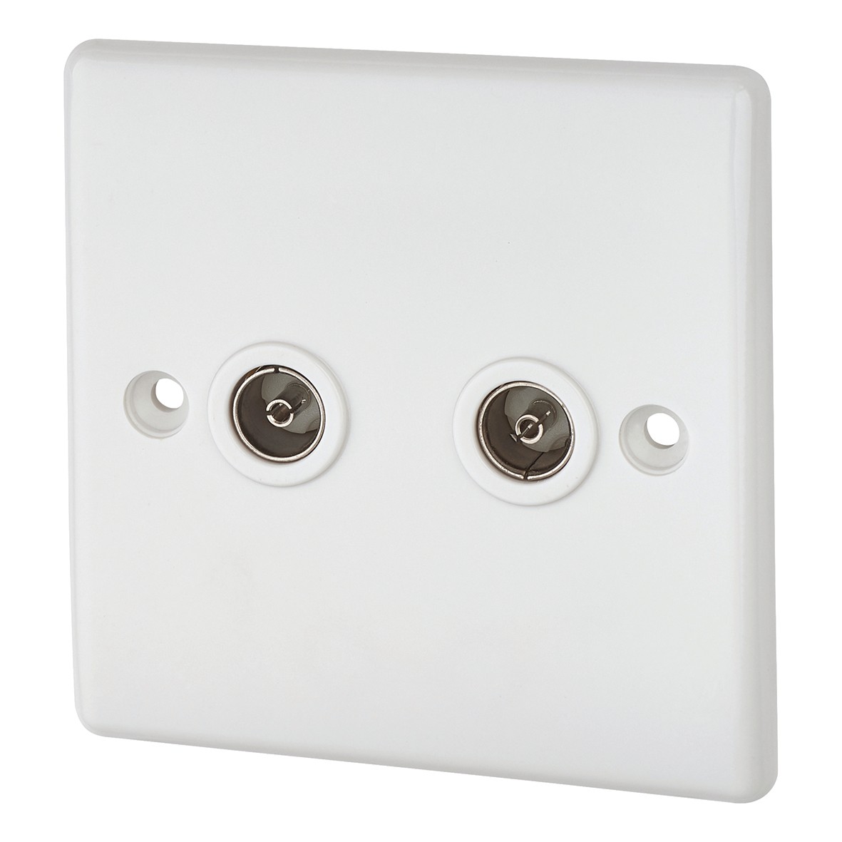 2 Gang Isolated Co-Axial Socket - White - Round Edge 387733