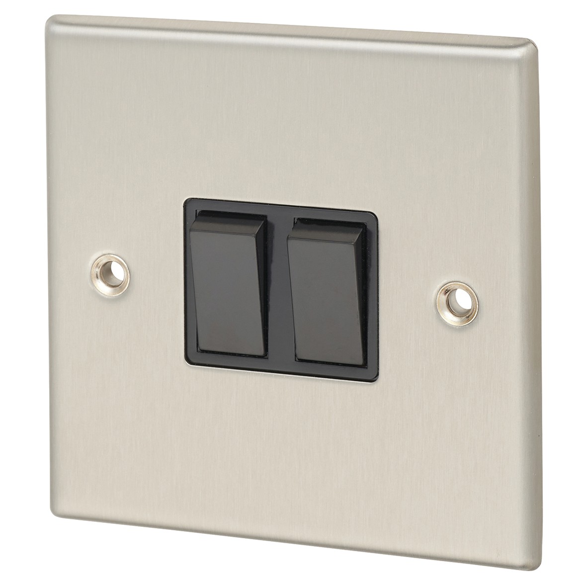 Contactum 10A 2 Gang 2 Way Light Switch - Brushed Steel with Black Inse 390510