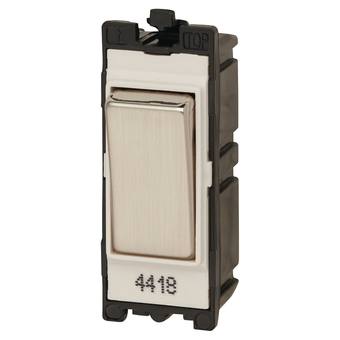 Contactum 1 Pole 2 Way 10AX Switch - Brushed Steel with White 399941