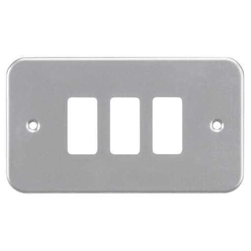 Knightsbridge 3 Module Metal Clad Grid Switch Faceplate - Grey 402106