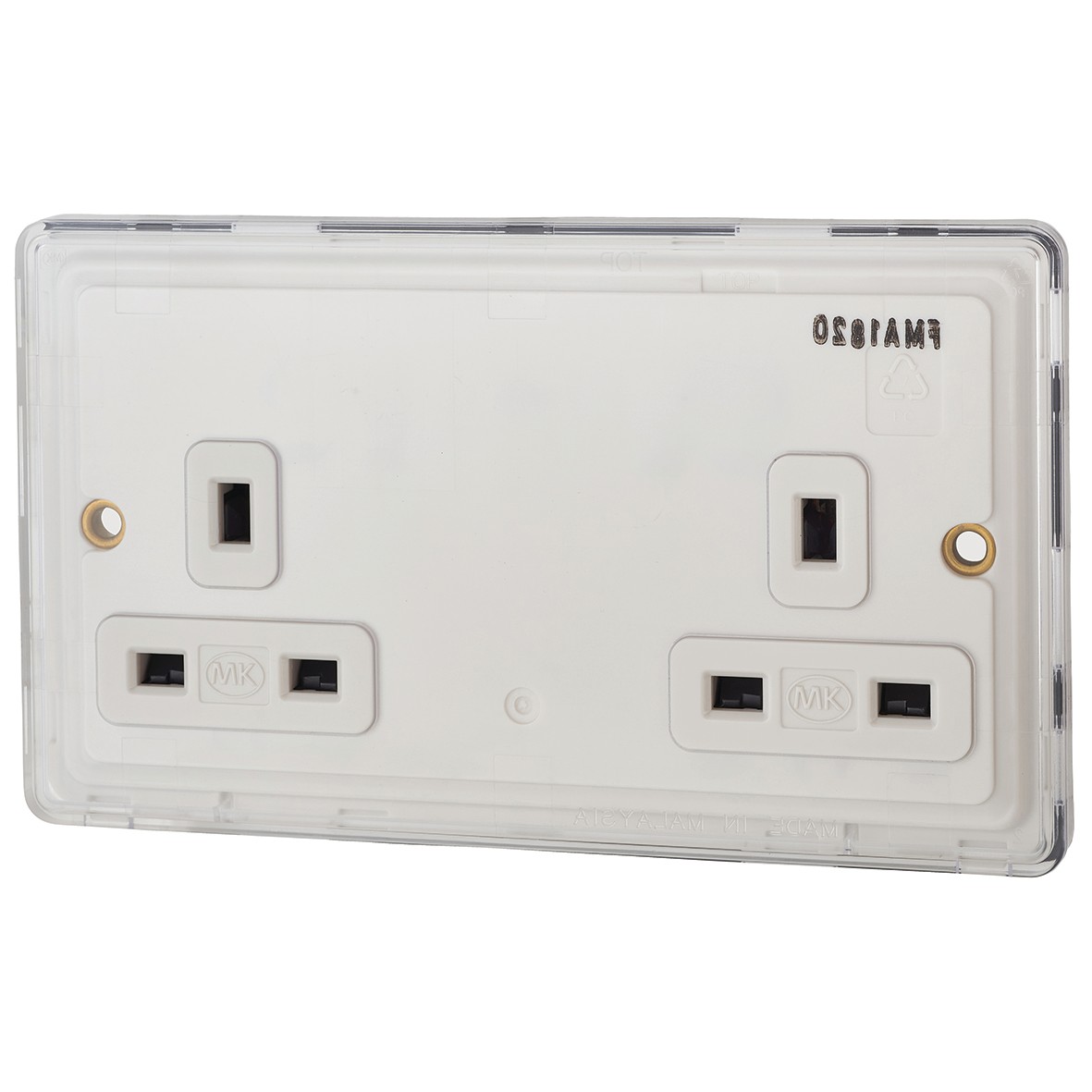 MK 13A 2 Gang Dual Earth Unswitched Socket - White 418089
