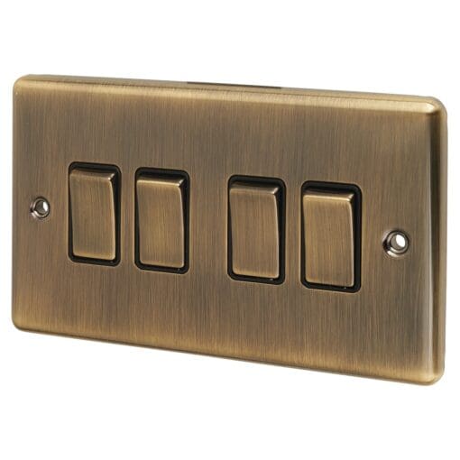 Eurolite Enhance Decorative 10A 4 Gang 2 Way Light Switch - Antique Bra 421803