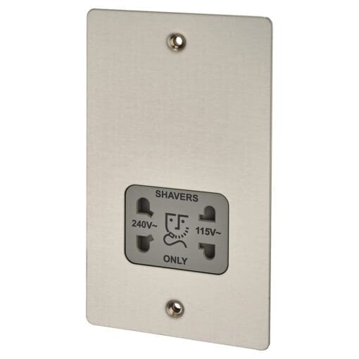 BG Flatplate Screwed 115/230V Shaver Socket - Brushed Steel 442506