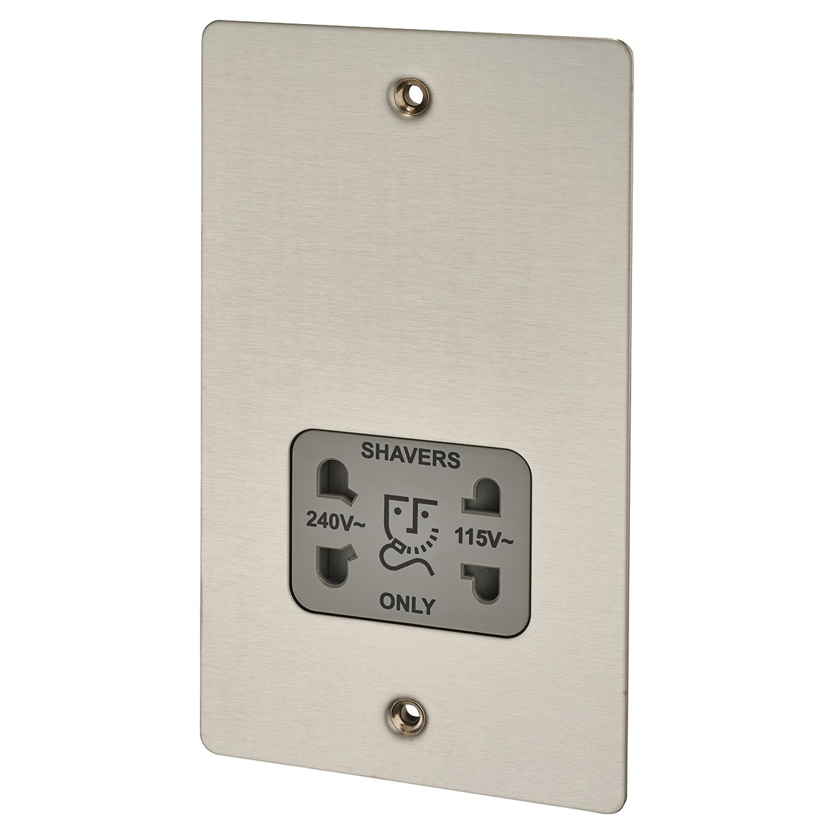 BG Flatplate Screwed 115/230V Shaver Socket - Brushed Steel 442506