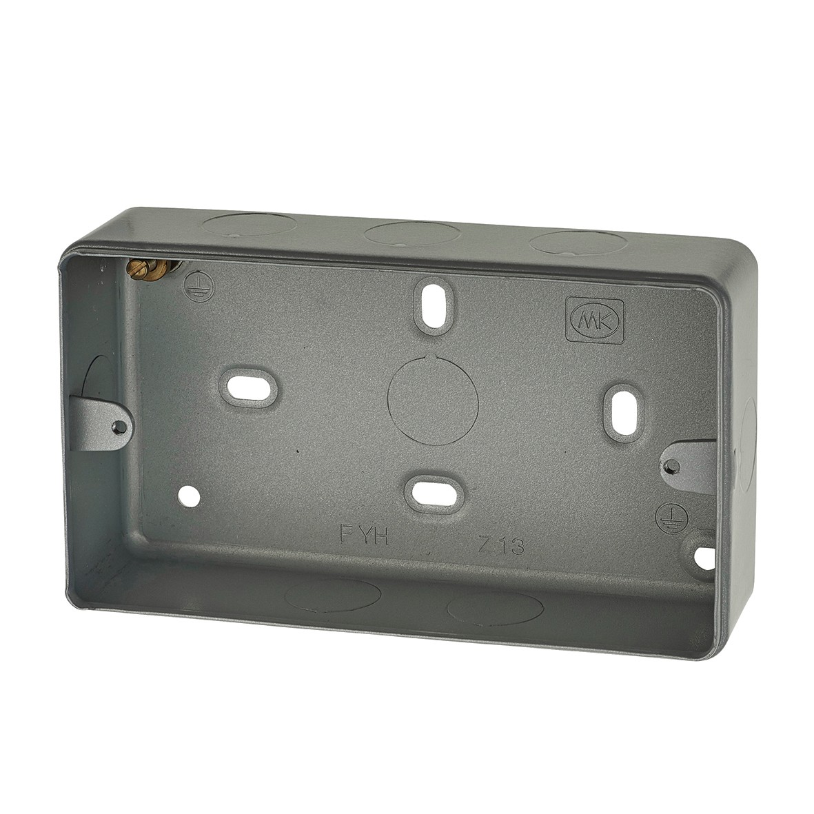MK 2 Gang Metal Back Box with Knock Out - 41mm - Grey 446508