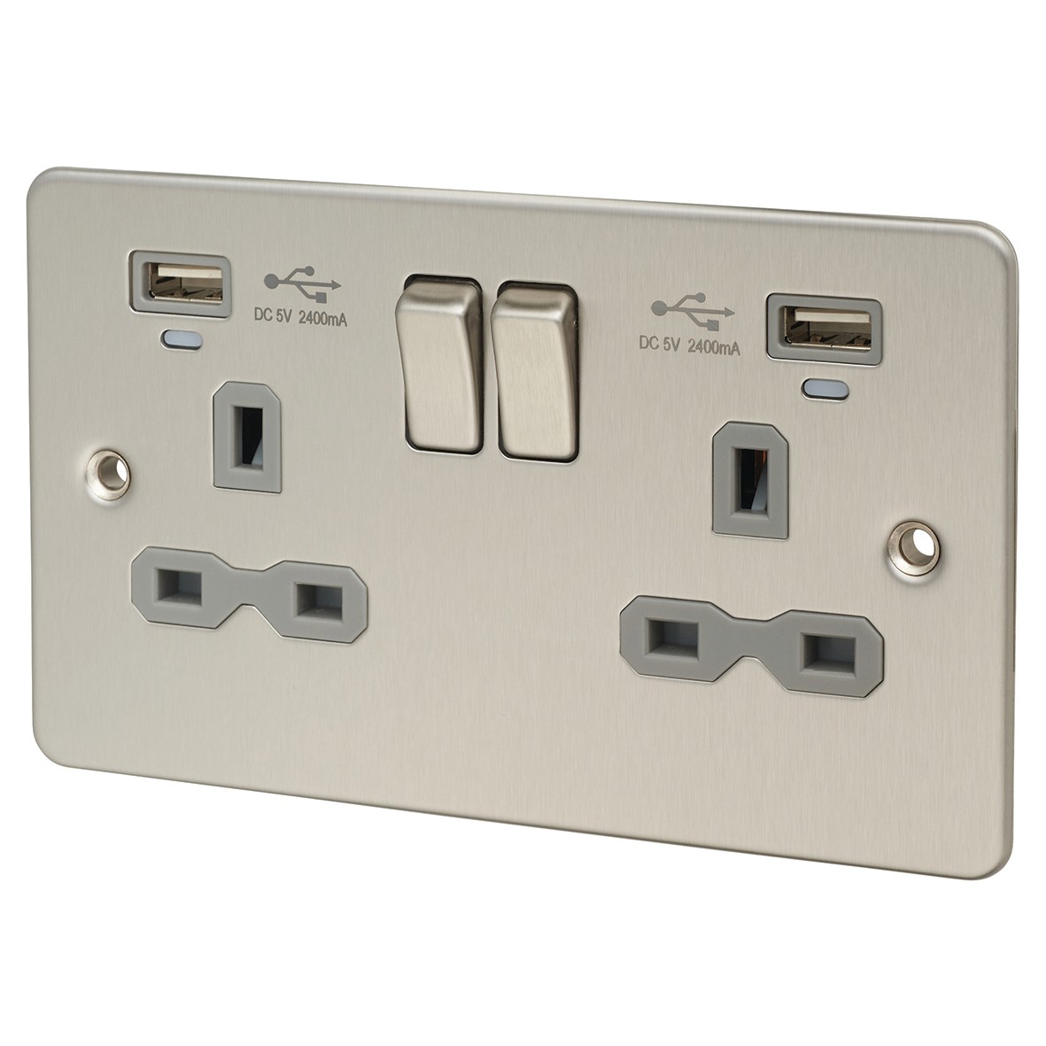 Knightsbridge 13A 2 Gang Switched Socket with USBs & Indicators - Brush 470924