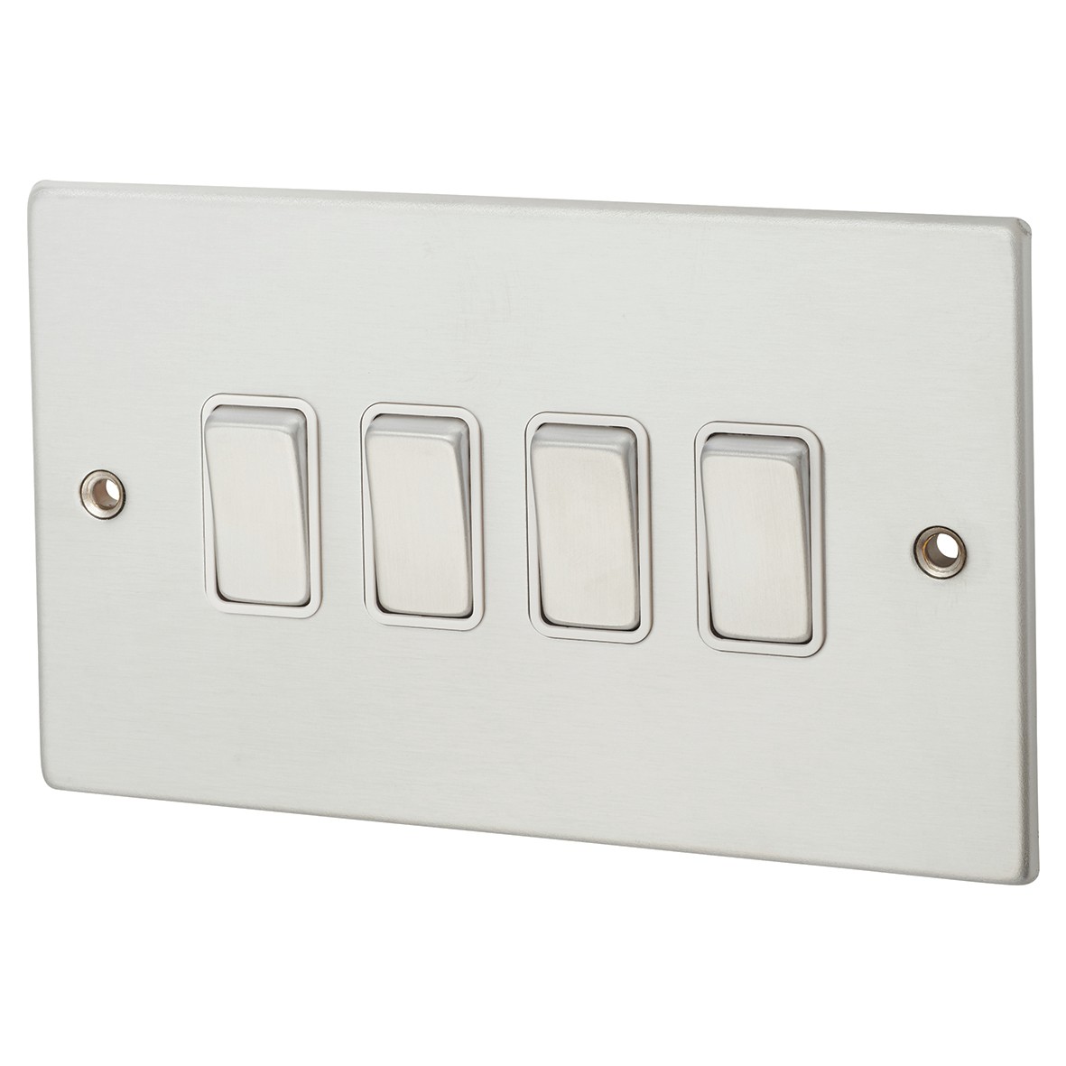 Hamilton Hartland 10AX 4 Gang 2 Way Switch - Satin Chrome with White In 493366