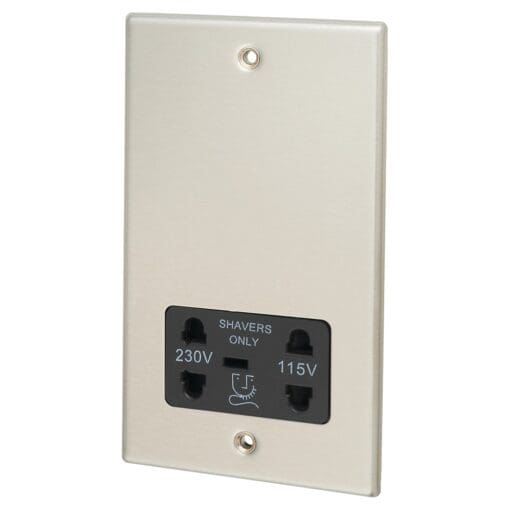 Contactum 230/115V Shaver Socket - Brushed Steel with Black Insert 497612