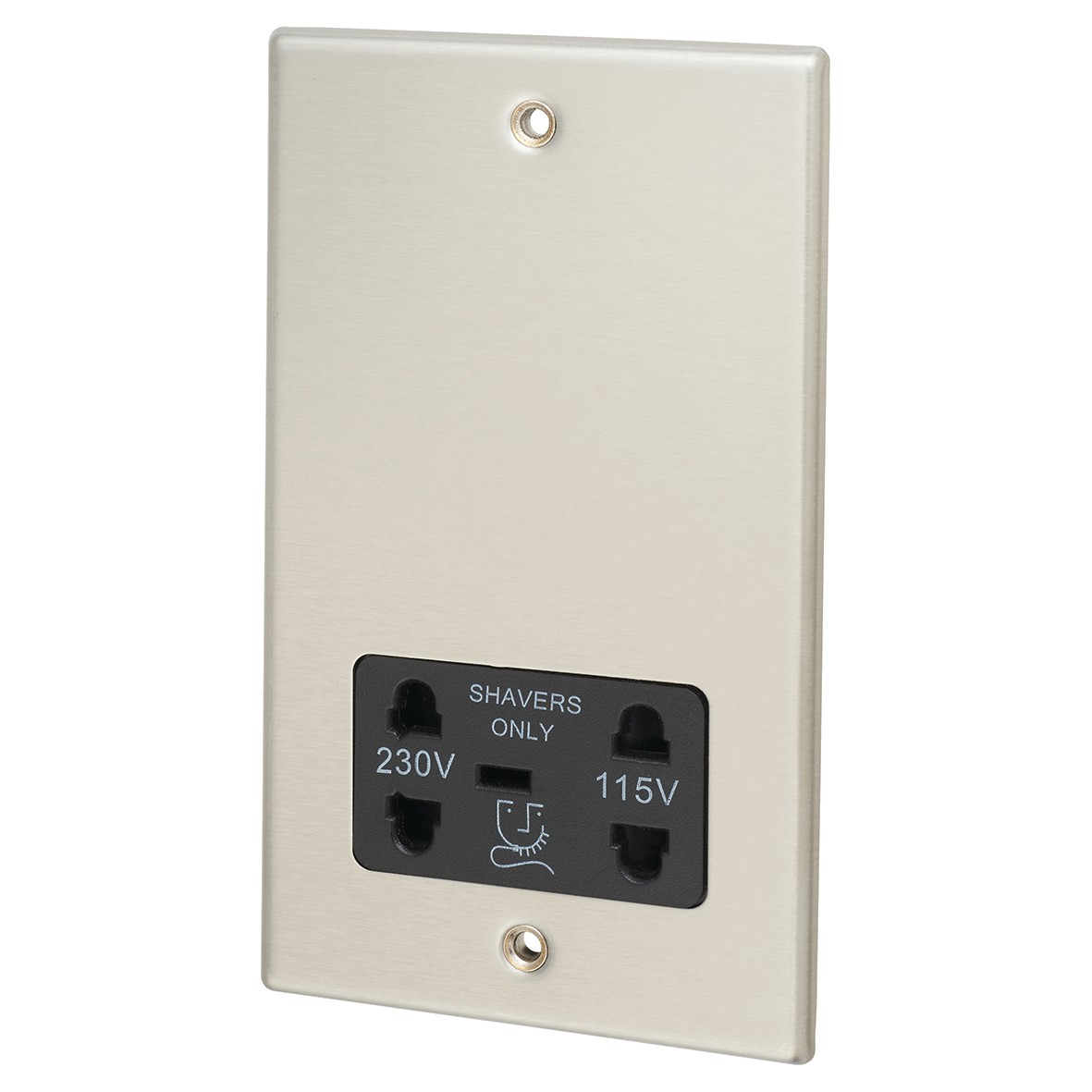 Contactum 230/115V Shaver Socket - Brushed Steel with Black Insert 497612