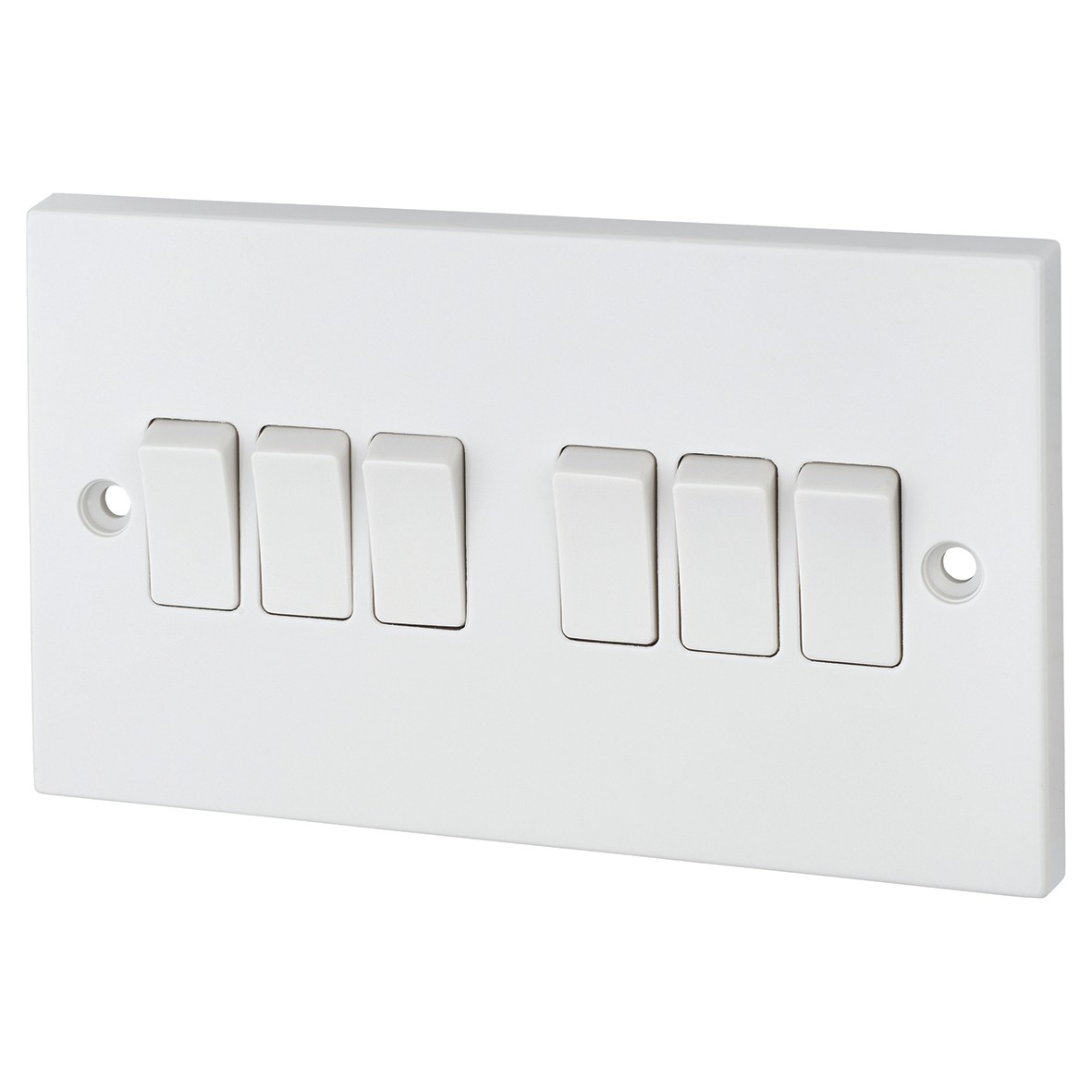 10A 10AX 6 Gang 2 Way Switch - White - Square Edge 499466