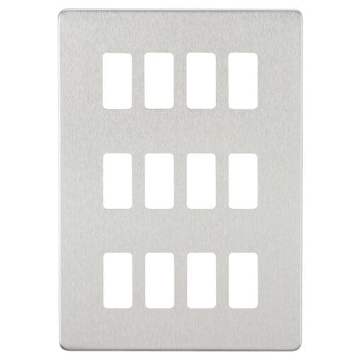 Knightsbridge 12 Module Screwless Grid Switch Faceplate - Brushed Chrom 507161
