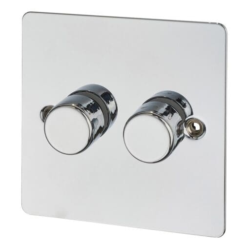 BG Flatplate Screwed 200W 2 Gang 2 Way Dimmer - Polished Chrome 513349