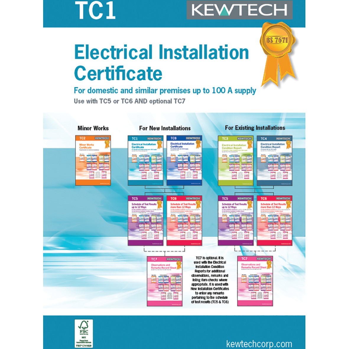 Kewtech New Electrical Installation Certificate Book up to 100A Supply 516267