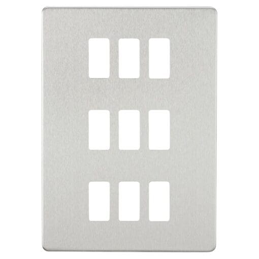Knightsbridge 9 Module Screwless Grid Switch Faceplate - Brushed Chrome 516707