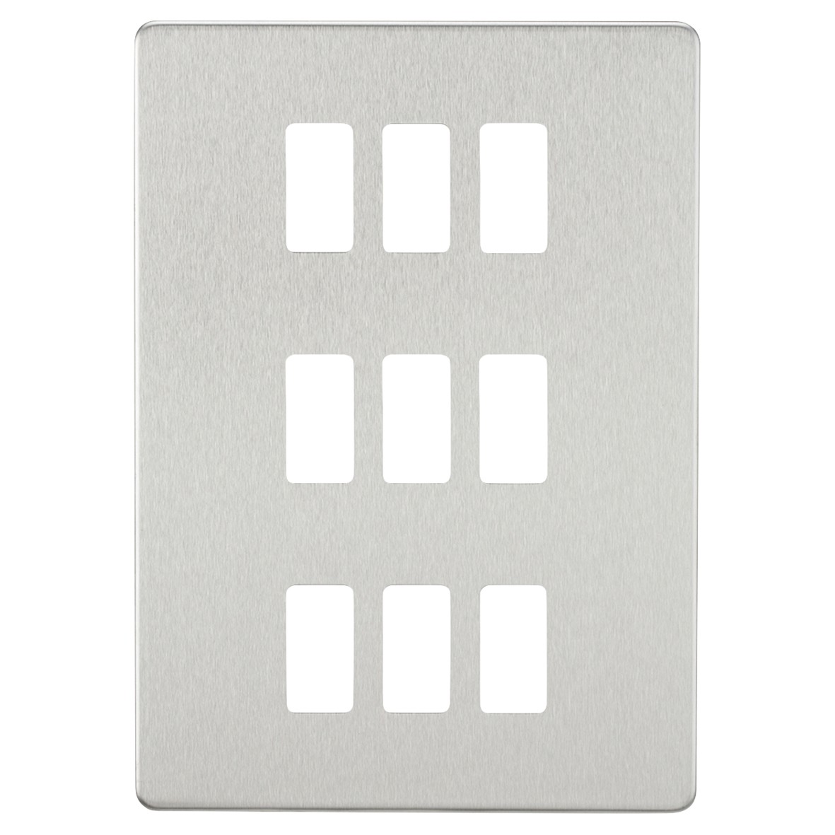 Knightsbridge 9 Module Screwless Grid Switch Faceplate - Brushed Chrome 516707