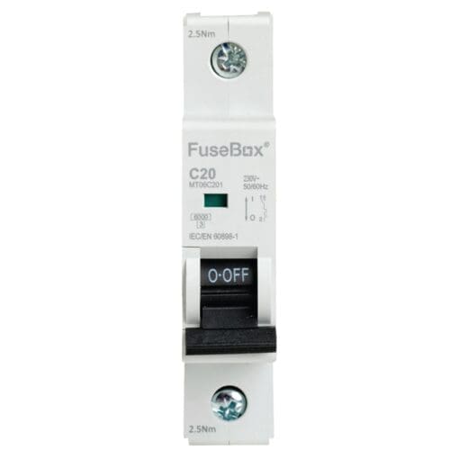 5x Fusebox 20A 6kA Single Pole MCB - Type C 523581