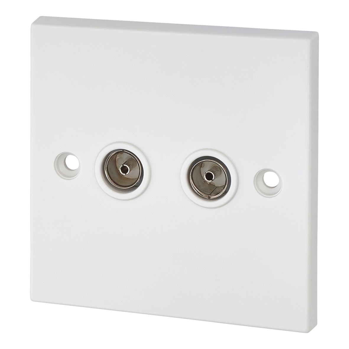 2 Gang Isolated Co-Axial Socket - White - Square Edge 539229
