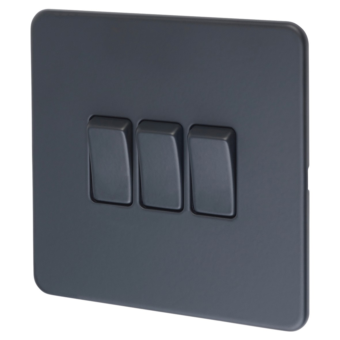 Knightsbridge 10AX 3 Gang Screwless Flat Plate Light Switch - Anthracit 542238