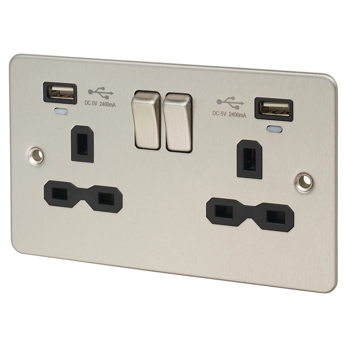 Knightsbridge 13A 2 Gang Switched Socket with USBs & Indicators - Brush 547712