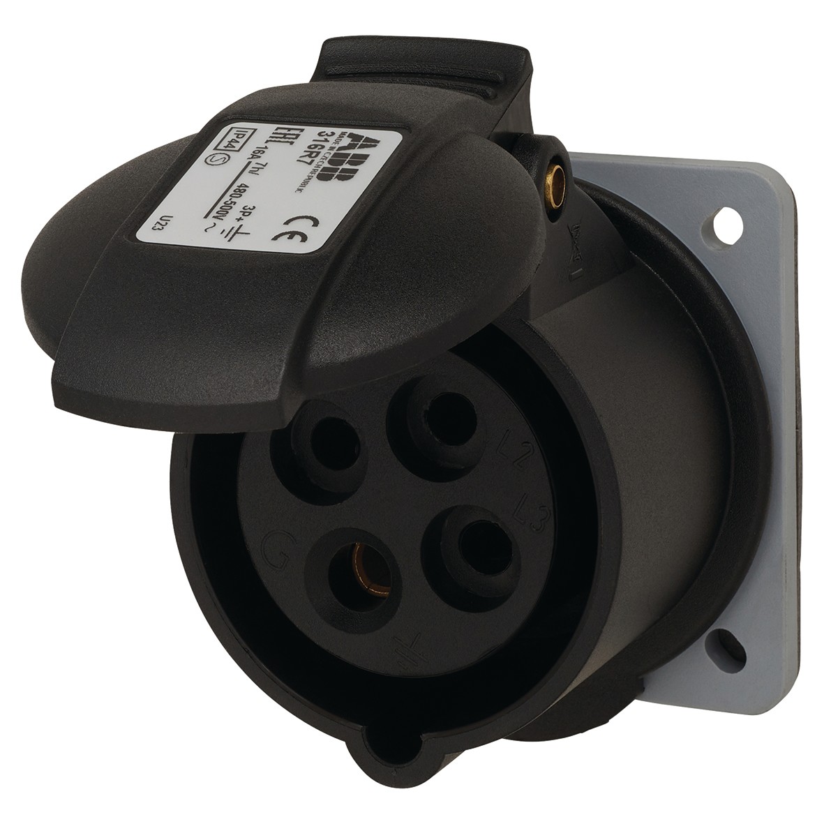 ABB 16A 3 Pin and Earth Splashproof Socket Outlet - Black 554438