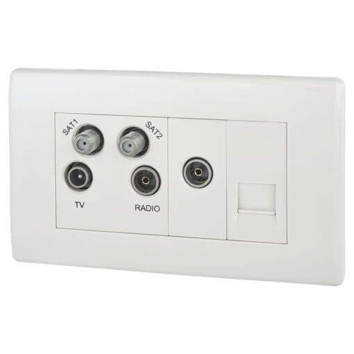 Quadplex 2 X Sat Bt Outlet & Co-Ax Returned - Screened - White Roun 564809