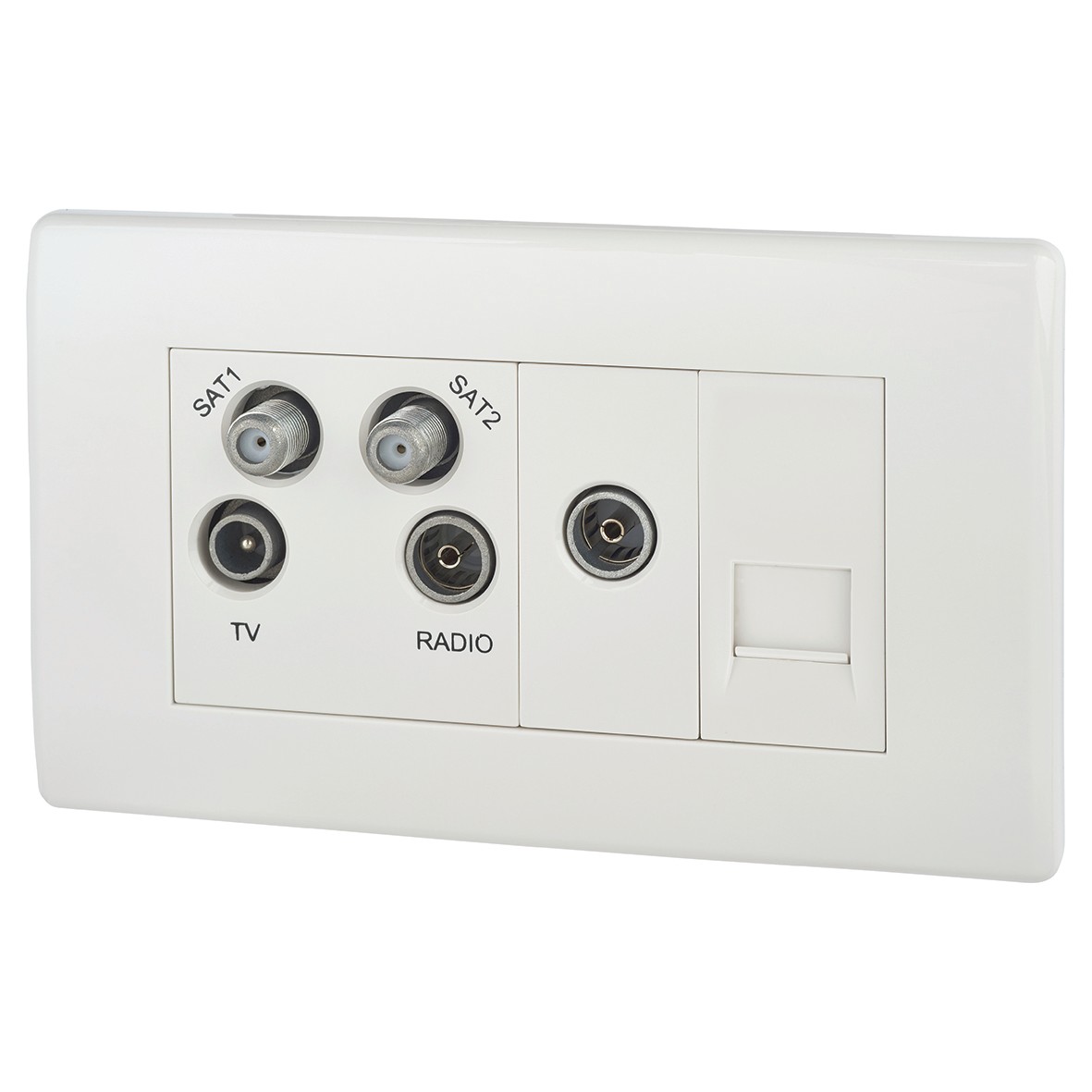 Quadplex 2 X Sat Bt Outlet & Co-Ax Returned - Screened - White Roun 564809