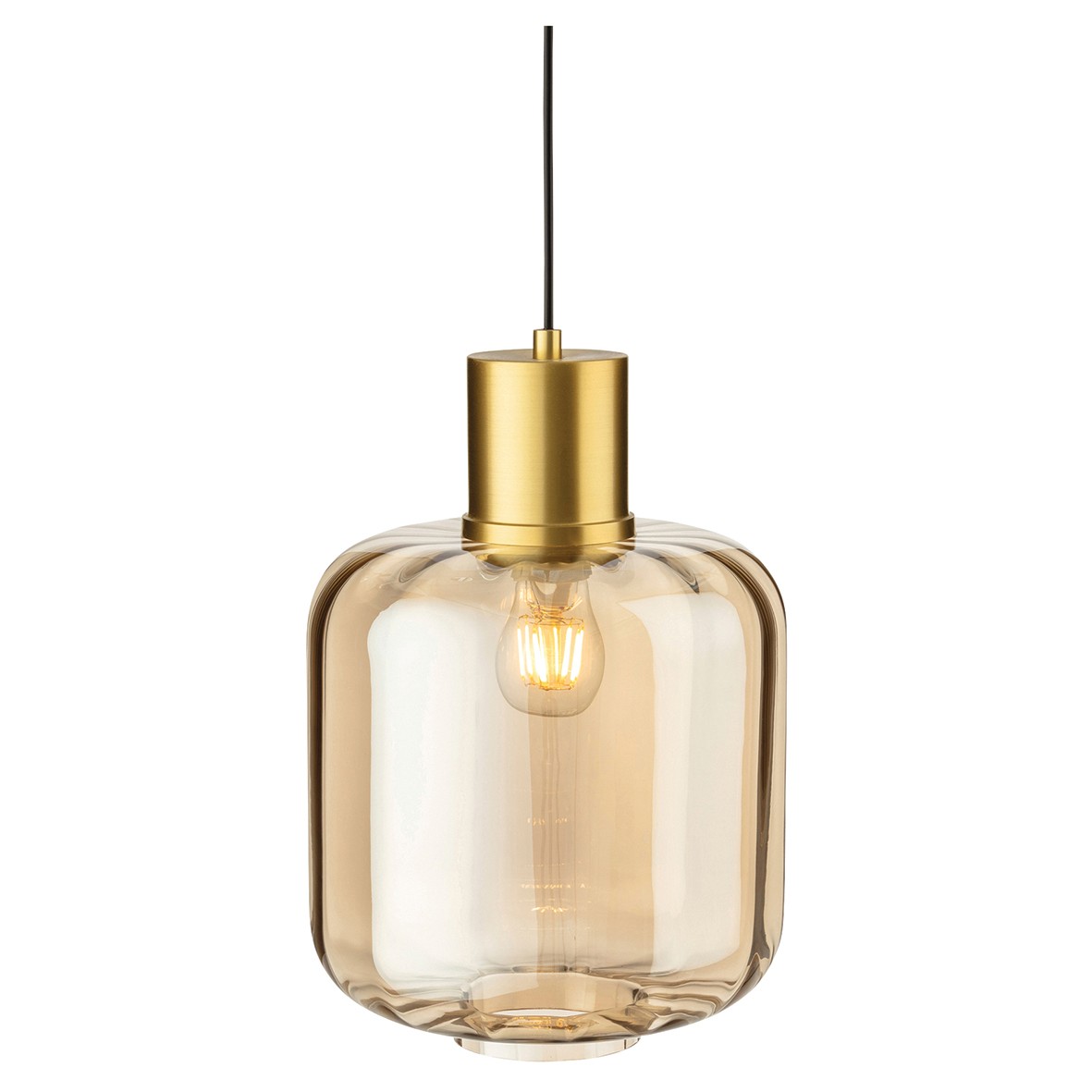 Altro Eton Ceiling Light Pendant with Amber Glass Shade - Brushed Brass 567686