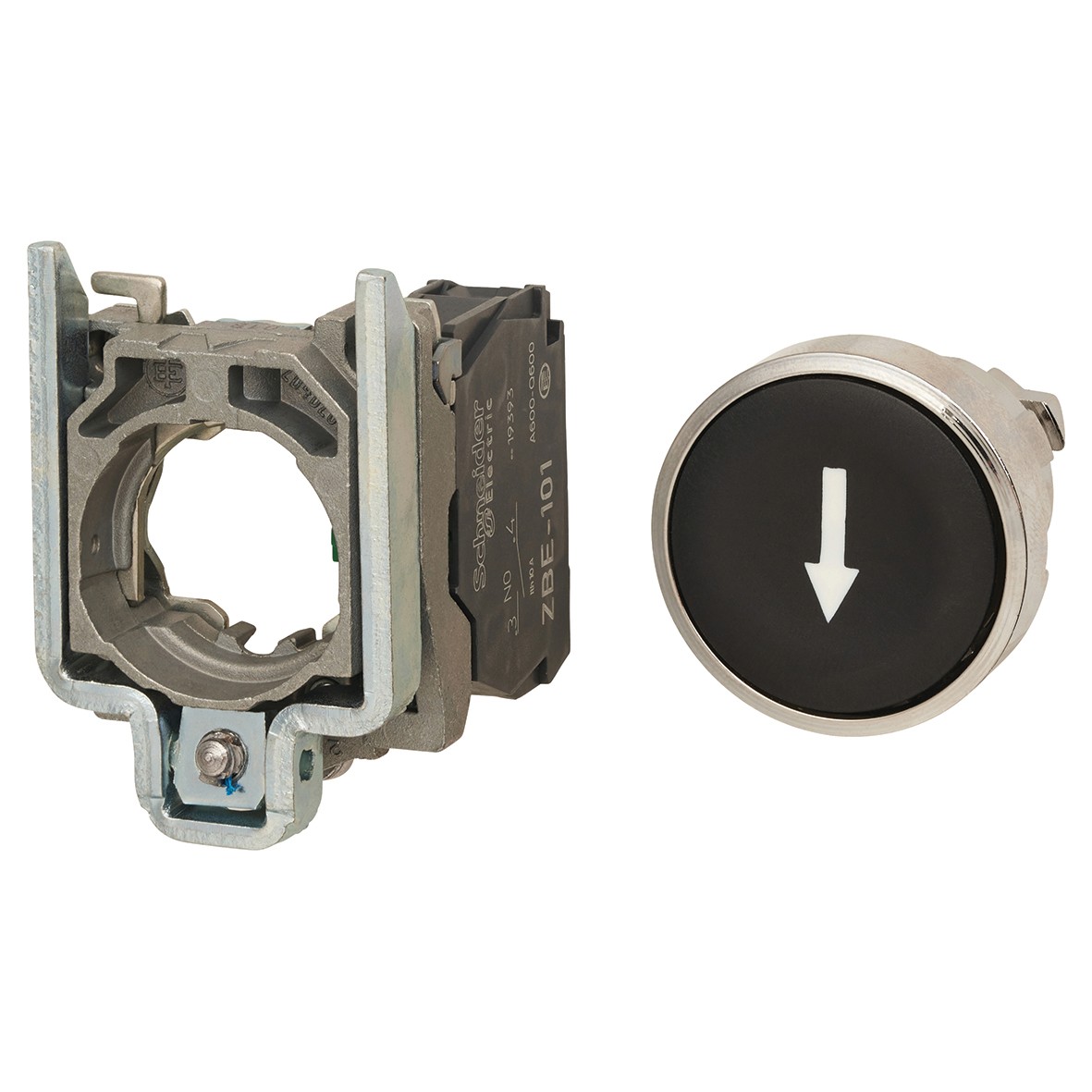 Schneider XB4 Series Flush Push Button Marked Arrow 1NO - Black 589774