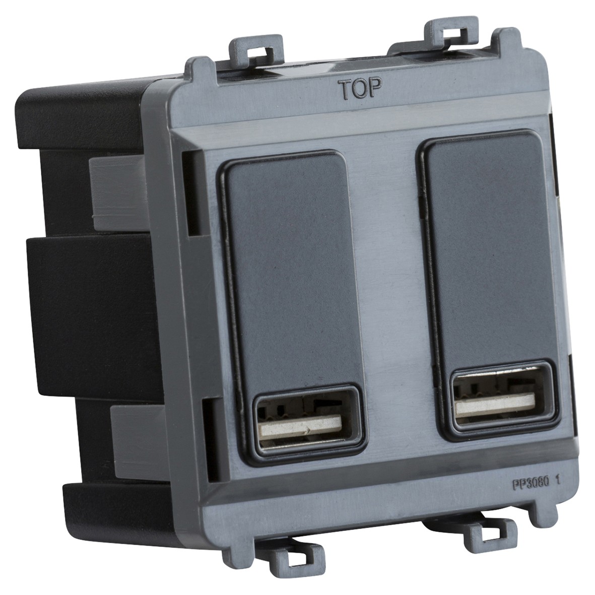 Knightsbridge Dual Module USB Grid Switch - 2.4A - Matt Black 593395