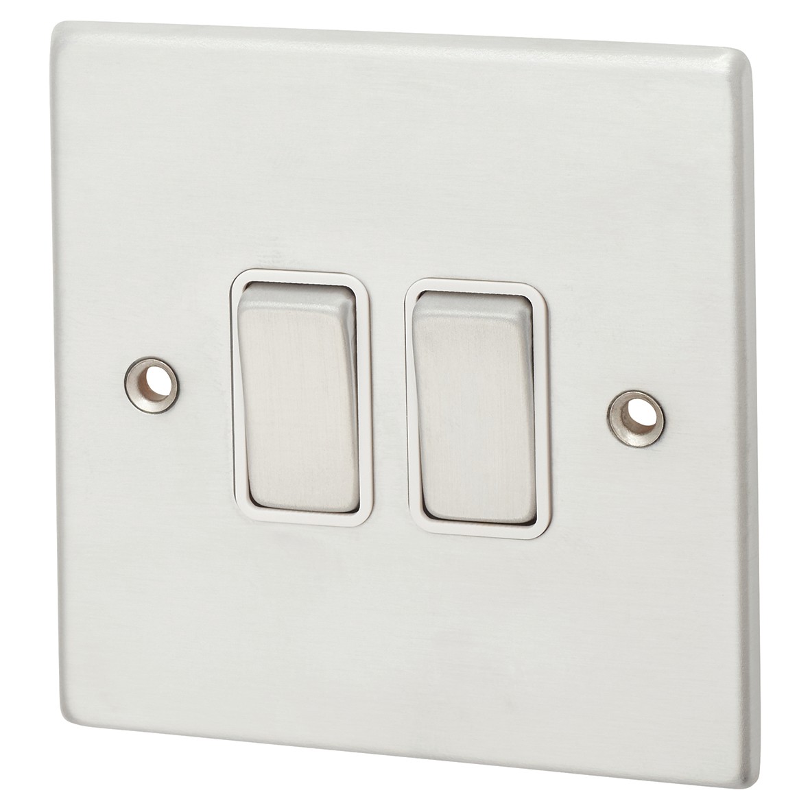 Hamilton 2 Gang 10A 2 Way Switch Rocker Switches - Satin Chrome with Wh 604903