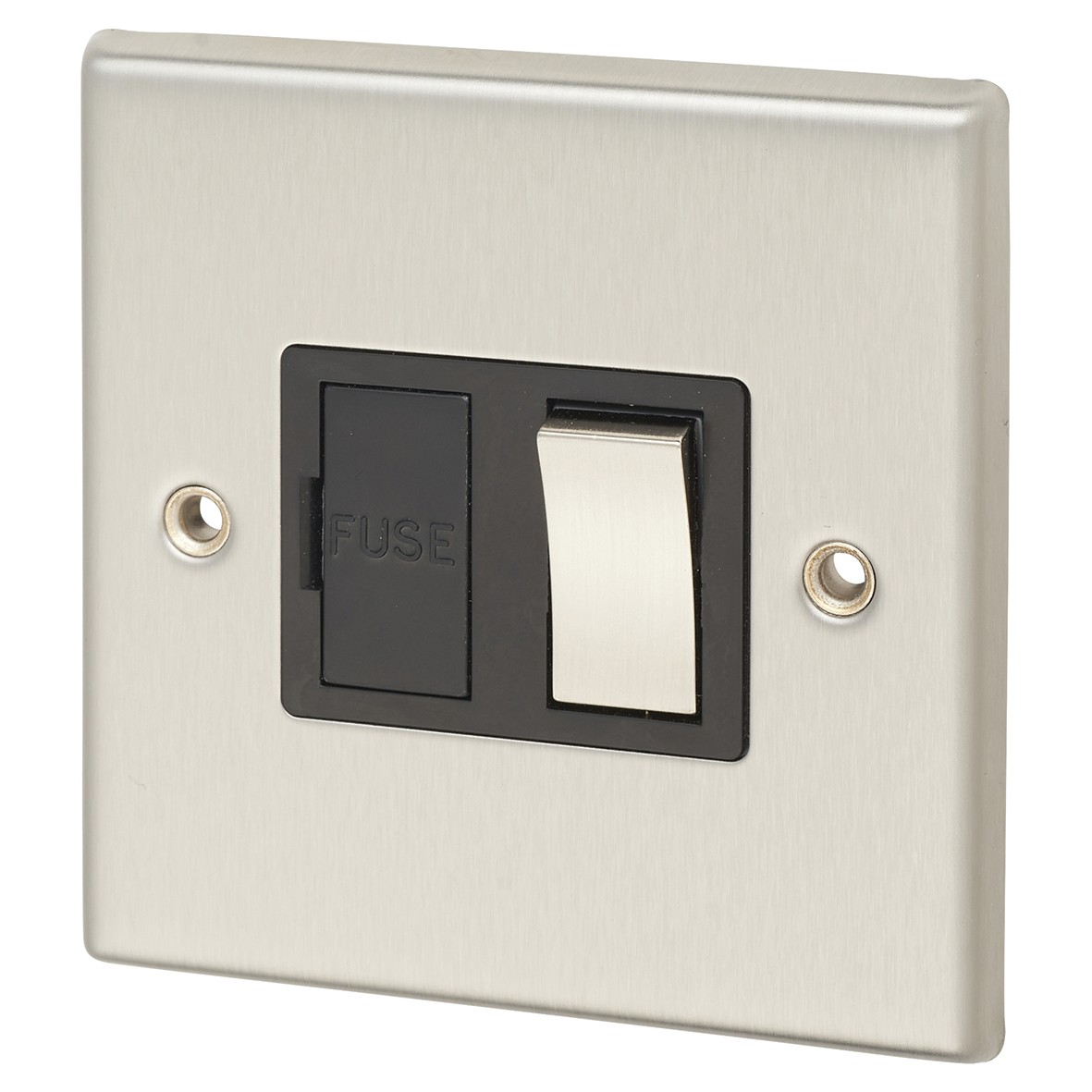 Contactum 13A DP Switched Fuse Metal Rocker - Brushed Steel with Black 625493