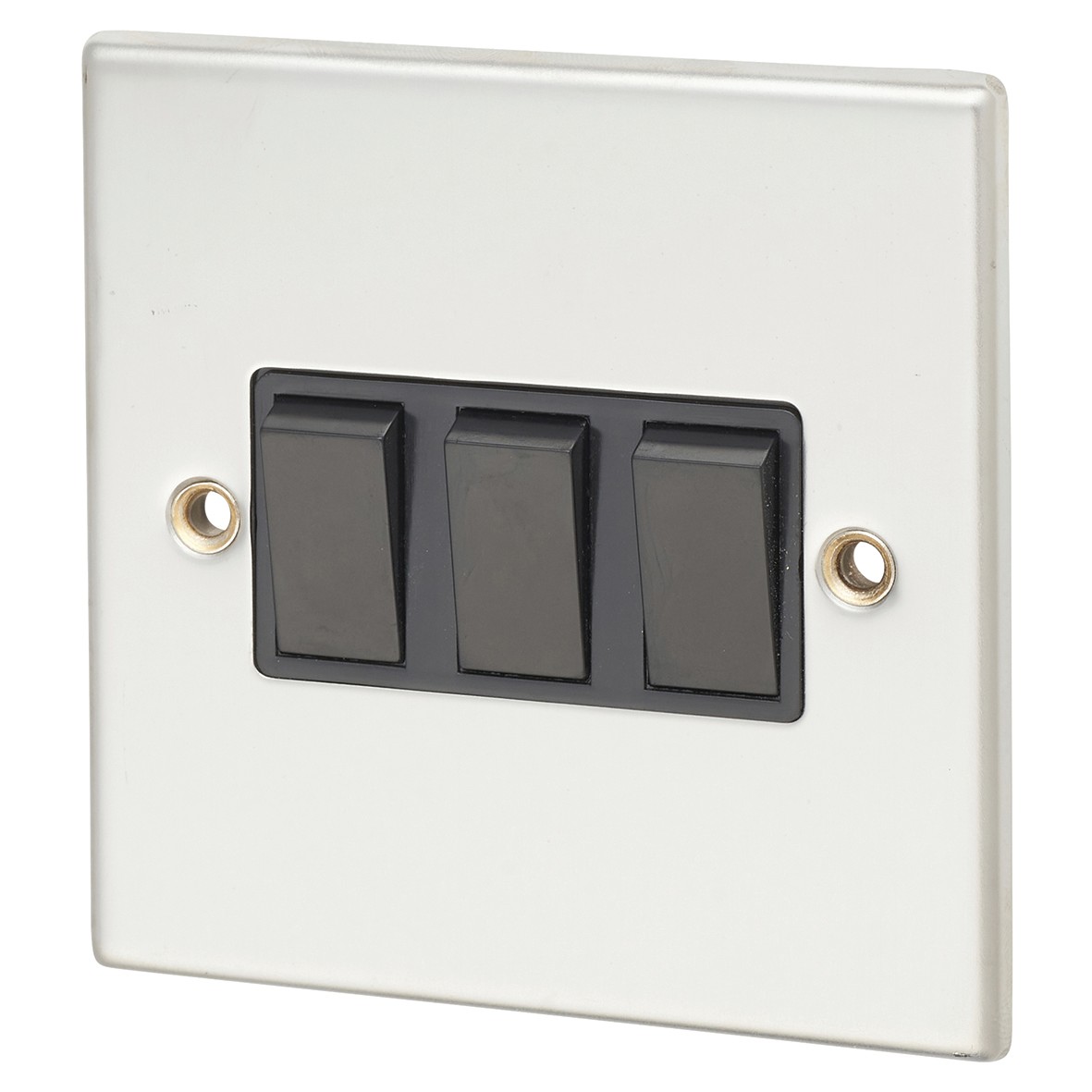 Contactum 10A 3 Gang 2 Way Light Switch - Polished Steel with Black Ins 634276